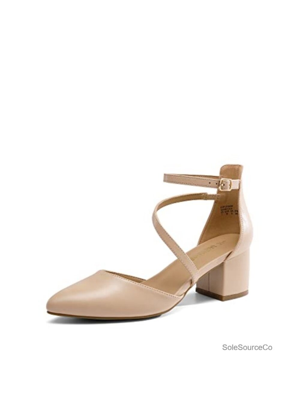 Faux Leather Low Chunky Heel Pumps with Ankle Strap Pointed Toe Dress Shoes